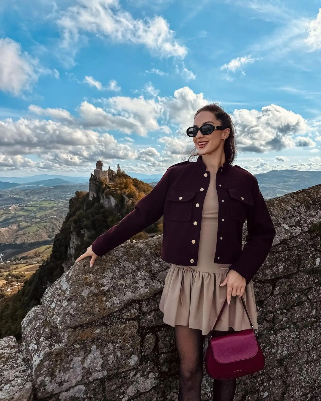 Chic Burgundy Military Blazer for Women with Gold Buttons and Breast Pockets-Jackets-Lake and Ivy-Lake and Ivy