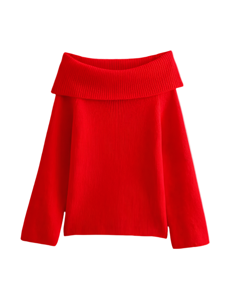 Chic Off-Shoulder Sweater with Contemporary Touch-Sweaters-Lake and Ivy-Red-S-Lake and Ivy