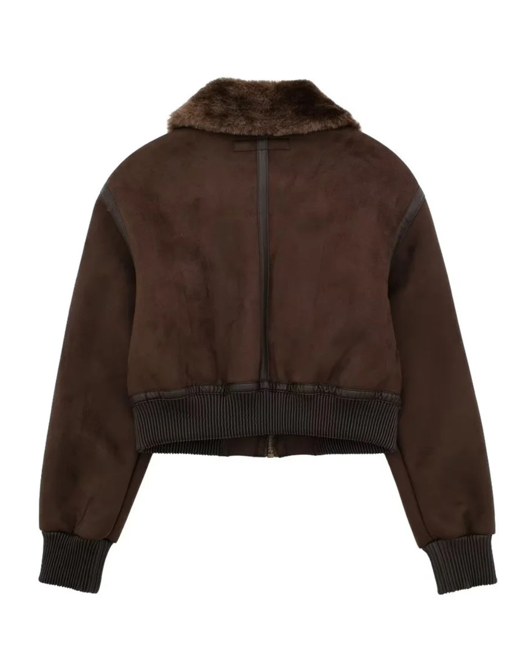 Elegant Women's Bomber Jacket with Faux Fur Collar – Cozy Short Jacket in Dark Brown-Jackets-Lake and Ivy-Lake and Ivy