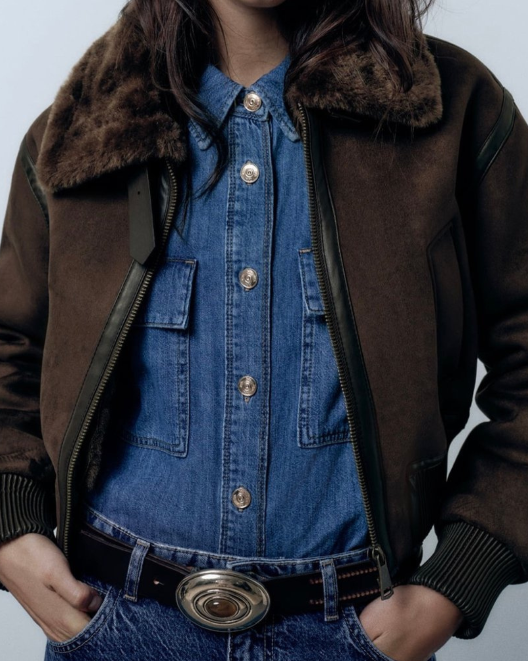 Elegant Women's Bomber Jacket with Faux Fur Collar – Cozy Short Jacket in Dark Brown-Jackets-Lake and Ivy-Lake and Ivy