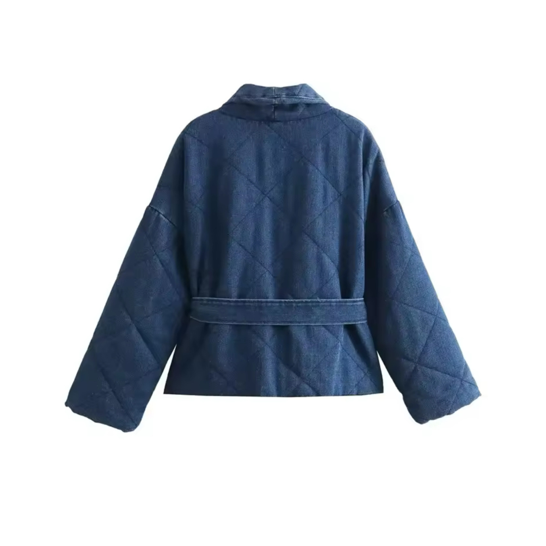 Warm Short Quilted Kimono Coat for Women with Tied Belt-Jackets-Lake and Ivy-Lake and Ivy