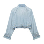Chic Women's Light Blue Denim Jacket with Belt – Long Sleeve Short Style-Jackets-Lake and Ivy-Lake and Ivy