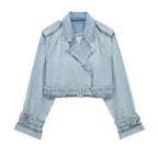 Chic Women's Light Blue Denim Jacket with Belt – Long Sleeve Short Style-Jackets-Lake and Ivy-Light Blue-XS-Lake and Ivy