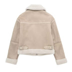 Elegant Women's Aviator Jacket with Faux Fur – Cozy Beige Winter Jacket Featuring Zipper and Collar-Jackets-Lake and Ivy-Lake and Ivy