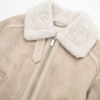 Elegant Women's Aviator Jacket with Faux Fur – Cozy Beige Winter Jacket Featuring Zipper and Collar-Jackets-Lake and Ivy-Lake and Ivy