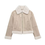 Elegant Women's Aviator Jacket with Faux Fur – Cozy Beige Winter Jacket Featuring Zipper and Collar-Jackets-Lake and Ivy-Beige-XS-Lake and Ivy