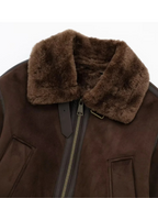 Elegant Women's Bomber Jacket with Faux Fur Collar – Cozy Short Jacket in Dark Brown-Jackets-Lake and Ivy-Lake and Ivy