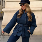 Warm Short Quilted Kimono Coat for Women with Tied Belt-Jackets-Lake and Ivy-Lake and Ivy